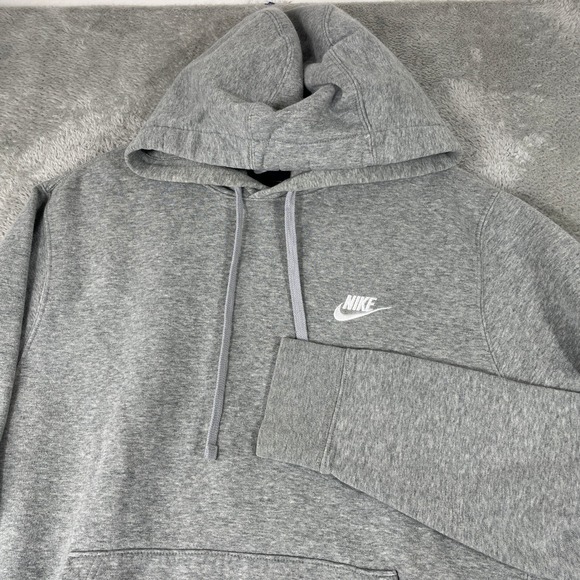 Nike Pullover Hoodie Mens Medium Gray Fleece Swoosh Logo Sweatshirt - Picture 3 of 9